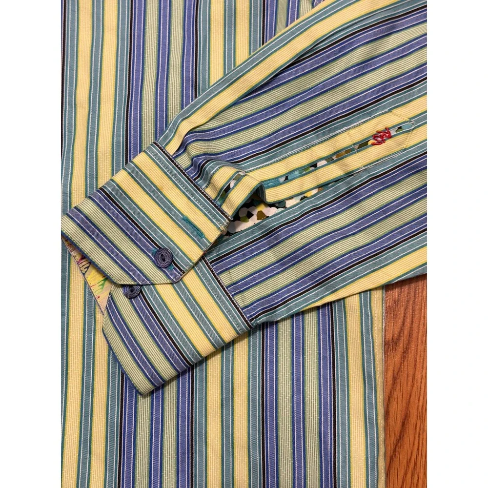 Robert Graham Shirt Mens Extra Large Striped Flip Cuff Classic Fit